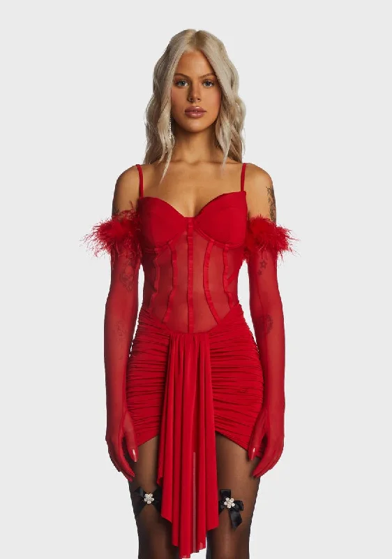 Red Sheer Dress With Gloves