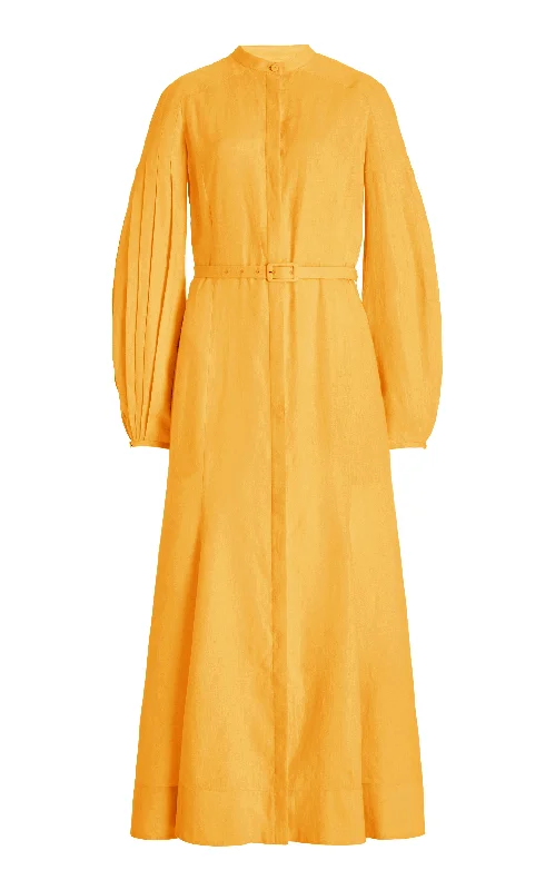 Lydia Dress with Slip in Fluorescent Orange Aloe Linen